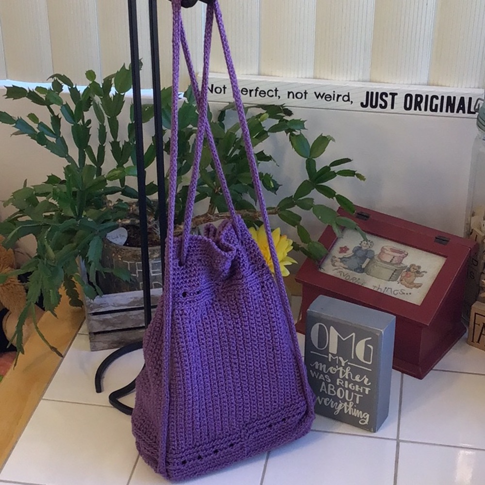 Purple Crocheted Drawstring Backpack (#4) - image 6
